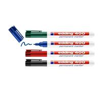 Edding 400 Marker permanent - Black Red Blue Green - 4 stylos - Fine Round Roun