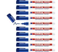 edding 400 Marqueur permanent - bleu - 10 stylos - pointe ronde fine 1 mm - sèche vite, résiste à l'eau et aux frottements - pour carton, plastique, bois, métal, verre