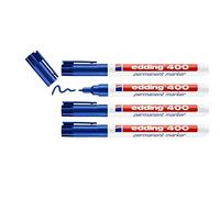 edding 400 Marqueur permanent - bleu - 4 stylos - pointe ronde fine 1 mm - sèche vite, résiste à l'eau et aux frottements - pour carton, plastique, bois, métal, verre