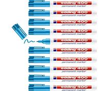 edding 400 Marqueur permanent - bleu clair - 10 stylos - pointe ronde fine 1 mm - sèche vite, résiste à l'eau et aux frottements - pour carton, plastique, bois, métal, verre