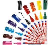 edding 400 Marqueur permanent - multicolor - 10 stylos - pointe ronde fine 1 mm - sèche vite, résiste à l'eau et aux frottements - pour carton, plastique, bois, métal, verre