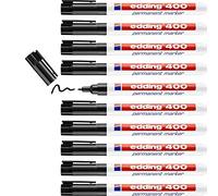 edding 400 Marqueur permanent - noir - 10 stylos - pointe ronde fine 1 mm - sèche vite, résiste à l'eau et aux frottements - pour carton, plastique, bois, métal, verre