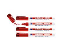 edding 400 Marqueur permanent - rouge - 4 stylos - pointe ronde fine 1 mm - sèche vite, résiste à l'eau et aux frottements - pour carton, plastique, bois, métal, verre