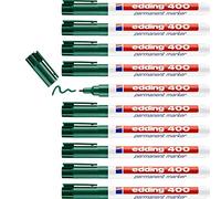 edding 400 Marqueur permanent - vert - 10 stylos - pointe ronde fine 1 mm - sèche vite, résiste à l'eau et aux frottements - pour carton, plastique, bois, métal, verre