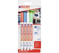 edding 4085 Marqueur craie liquide - rouge blanc bleu clair vert fluorescent - 4 stylos - 1-2mm - feutre craie effacable pour écrire sur les vitres,le verre - feutre craie ardoise aux couleurs opaques
