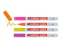 Edding 4085 Marqueur Craie Liquide Fluorescent - Étui de 4 Feutres - 1-2 mm - Effaçable pour Vitres, Verre - Ardoise aux Couleurs Opaques