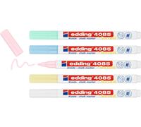 Edding 4085 Marqueur Craie Liquide - Jaune, Vert, Rose, Bleu, Blanc (Pastel) - Étui De 5 Feutres - 1-2 Mm - Feutre Craie Effacable Pour Écrire Sur Les Vitres -Feutre Craie Ardoise Aux Couleurs Opaques