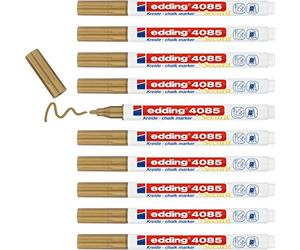 edding 4085 Marqueur craie liquide - or - 10 feutres liquides - pointe ronde 1-2 mm - feutre craie effacable pour écrire sur les vitres,le verre - feutre ardoise aux couleurs opaques