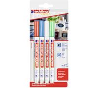 edding 4085 Marqueur craie liquide - rouge blanc bleu clair vert fluorescent - 4 stylos - 1-2mm - feutre craie effacable pour écrire sur les vitres,le verre - feutre craie ardoise aux couleurs opaques