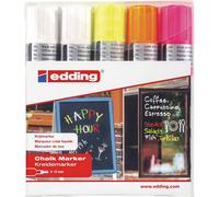 Edding 4090 4-4090-5999 Marqueur craie blanc, blanc, jaune fluorescent, orange fluorescent, rose fluorescent 4 mm, 15 mm