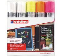 Edding 4090 4-4090-5999 Marqueur craie blanc, blanc, jaune fluorescent, orange fluorescent, rose fluorescent 4 mm, 15 mm