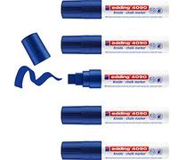 edding 4090 Marqueur craie liquide - bleu - 5 feutres craie liquide - pointe biseautée 4-15 mm - feutre craie effacable pour écrire sur les vitres,le verre - feutre craie ardoise aux couleurs opaques