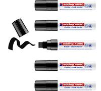 edding 4090 Marqueur craie liquide - noir - 5 feutres craie liquide - pointe biseautée 4-15 mm - feutre craie effacable pour écrire sur les vitres,le verre - feutre craie ardoise aux couleurs opaques