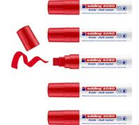 Edding 4090 Marqueur Liquide - Rouge - 5 Feutres Liquides - Pointe Biseautée 4-15 mm - Feutre Craie Effaçable pour Écrire sur les Vitres, le Verre - Feutre Ardoise aux Couleurs Opaques