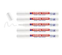 edding 4095 chalk marker pen set - white - 5 chalk pens - round nib 2-3 mm - med