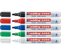 Edding 4095 Lot de 5 marqueurs à craie pour fenêtre, 2 à 3 mm, en noir, bleu, rouge, vert et blanc