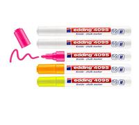 edding 4095 Marqueur craie liquide - assorti (fluo) - étui de 5 feutres craie liquide - 2-3 mm - feutre craie effacable pour écrire sur les vitres,le verre - feutre craie ardoise aux couleurs opaques