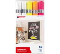 Edding 4095 Marqueur craie liquide - assorti (fluo) - étui de 5 feutres liquide - 2-3 mm - feutre craie effacable pour écrire sur les vitres,le verre - feutre ardoise aux couleurs opaques