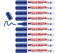 Edding 4095 Marqueur Craie Liquide Bleu - 10 Feutres à Pointe Ronde 2-3 mm - Effaçable pour Vitres, Verre - Ardoise aux Couleurs Opaques
