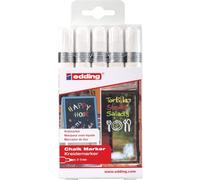 Edding 4095 Marqueur Liquide - Blanc - Étui de 5 Feutres Liquides - 2-3 mm - Effaçable sur Vitres et Verre - Ardoise aux Couleurs Opaques