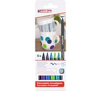 edding 4200 Feutre pointe pinceau pour porcelaine - multi-couleur - 6 stylos - pointe pinceau 1-4 mm - peindre et décorer la céramique, porcelaine - va au lave-vaisselle, encre opaque, séchage rapide