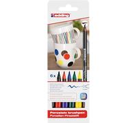 Edding 4200 Feutre pointe pinceau pour porcelaine - multi-couleur - 6 stylos - pointe pinceau 1-4 mm - peindre et décorer la céramique, porcelaine - va au lave-vaisselle, encre opaque, séchage rapide
