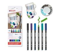 edding 4200 Feutre pointe pinceau pour porcelaine - multi-couleur - 6 stylos - pointe pinceau 1-4 mm - peindre et décorer la céramique, porcelaine - va au lave-vaisselle, encre opaque, séchage rapide