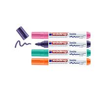 edding 4500 Marqueur pour textiles - orange, violet, rose, vert - 4 pièces - pointe ronde de 2-3 mm - feutre textile lavable en machine (60 °C) pour décorer le tissu - marqueur textile
