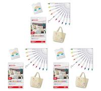 Edding 4600 Feutre pour textiles - étui de 10 couleurs (basic) - pointe ronde de 1 mm - feutre textile lavable en machine (60 °C) pour décorer le tissu - marqueur textile (Lot de 3)