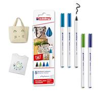 edding 4600 Feutre pour textiles - noir, bleu, bleu clair, vert clair, bleu d'orient - 5 pièces - pointe ronde 1 mm - feutre textile lavable en machine (60 °C) pour décorer le tissu - marqueur textile