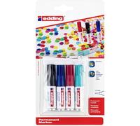 edding – Mini marqueurs permanents edding.5, pointe 1 mm, 4 stylos (noir, bleu, turquoise, rouge)