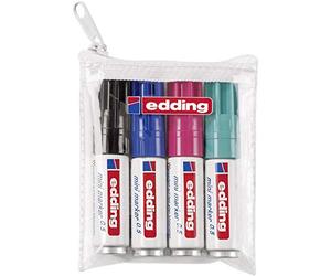 edding.5 mini permanent marker - black, blue, turquoise, red - 4 stylos - fine bullet nib 1 mm - waterproof, quick-drying - smudge-proof - mini marker for cardboard, plastic, wood, metal