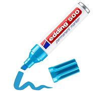 edding 500 Marqueur permanent - bleu clair - 1 stylo - pointe biseautée 2-7 mm - sèche vite, résiste à l'eau et aux frottements - pour carton, plastique, bois, métal, verre