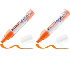 Edding 5000 Grand marqueur acrylique - orange fluo - 1 marqueur acrylique waterproof - pointe biseautée 5-10 mm (Lot de 2)