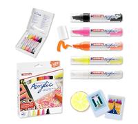 edding 5000 Marqueur acrylique large - blanc, noir, jaune, orange, rose - 5 couleurs (fluorescent) - pointe biseautée 5-10 mm - peinture acrylique pour la toile et le bois - stylos imperméables