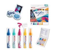 edding 5000 Marqueur acrylique large - jaune, jaune soleil, bleu, rose, turquoise - 5 couleurs (abstrait) - pointe biseautée 5-10 mm - peinture acrylique pour la toile et le bois - stylos imperméables