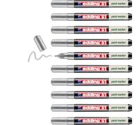 edding 51 Marqueur - argent - lot de 10 - pointe ogive 1-2 mm | encre à base d’eau, très opaque et imperméable - marqueur pour le verre, la pierre, le bois, le plastique et le papier