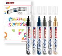 edding 5100 Marqueur Acrylique Medium - Couleurs Essentielles - 6 Marqueurs Peinture Acrylique Imperméable - Pointe Ronde 2-3mm - Stylo Peinture Acrylique pour Dessin sur Toile, Papier Art et Bois -