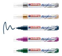 Edding 5100 Marqueur acrylique - vert, violet, bleu, argent, or - 5 couleurs (festives) - pointe ronde 2-3 mm - peinture acrylique pour la toile, le bois et la pierre - stylos imperméables
