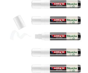 edding 52 EcoLine Marqueur peinture - blanc - pack de 5 - pointe biseautée 4-15 mm - encre à base d'eau, Très opaque & Imperméable - crayon pour le verre, la pierre, le bois, le plastique et le papier