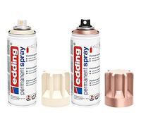 Edding 5200 spray permanent - ivoire mat - 200 ml - peinture acrylique pour peindre ou décorer verre & 5200 spray permanent - or rose - 200 ml - peinture acrylique pour peindre ou décorer verre