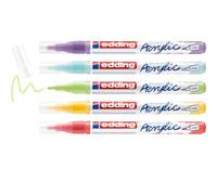 edding 5300 Acrylic Rainbow Set - 5 marqueurs acryliques colorés - crayons acryliques résistants à l'eau - pointe ronde fine 1-2 mm - couleurs acryliques pour peindre sur toile, papier, bois et pierre