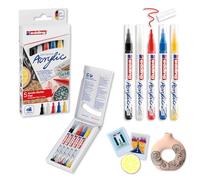 edding 5300 Marqueurs acryliques fins - Lot de 5 marqueurs multicolores - Pointe fine 1-2 mm - Crayons de peinture acrylique pour peinture sur toile, papier d'art, bois, pierre - Fabriqué en Allemagne