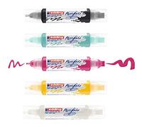 edding 5400 Marqueur acrylique 3D double pointe - noir, blanc, jaune, rose, turquoise - 5 tubes couleurs acryliques (basiques) - double pointe 2-3,5-10 mm - pour bois et toile - qualité artistique