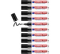 Edding 550 Marqueur Permanent - Noir - 10 Stylos - Pointe Ronde 3-4 Mm - Sèche Vite, Résiste À L'eau Et Aux Frottements - Pour Carton, Plastique, Bois, Métal, Verre