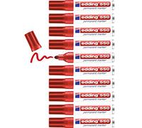 edding 550 Marqueur permanent - rouge - 10 stylos - pointe ronde 3-4 mm - sèche vite, résiste à l'eau et aux frottements - pour carton, plastique, bois, métal, verre