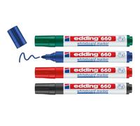 Edding 660 Marqueur pour tableaux blancs - multi-couleur - 4 stylos - pointe ronde 1,5-3 mm - feutre effaçable - pour tableaux blanc, magnétique, mémo et chevalet de conférence - rechargeable