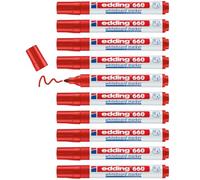 edding 660 Marqueur pour tableaux blancs - rouge - 10 stylos - pointe ronde 1,5-3 mm - feutre effaçable - pour tableaux blanc, magnétique, mémo et chevalet de conférence - sketchnotes - rechargeable