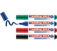 Edding 663 Marqueur Pour Tableaux Blancs - Multi-Couleur - Étui De 4 Stylos - Pointe Biseautée 1-5mm - Feutre Effaçable - Pour Tableaux Blanc, Magnétique, Mémo Et Chevalet De Conférence - Rechargeable