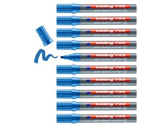 edding 725 neon board marker - neon blue - 10 stylos - pointe biseautée 2-5 mm-tableau blanc, tableau noir, verre, miroirs-pour des marquages brillants dans des pièces sombres,sur des surfaces sombres